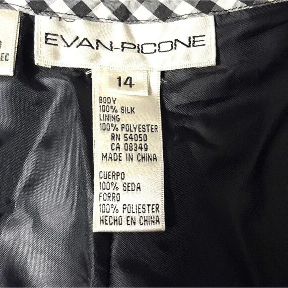 Evan-Picone Black & White Gingham Checkered Silk Pants Size 14 Womens High-Rise - Picture 3 of 7